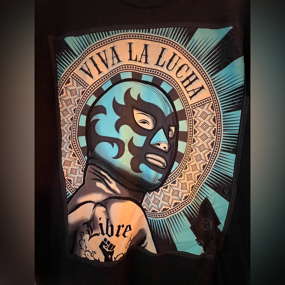 Viva La Lucha T Shirt Brand: Maldicion Luchador Libre SZ L Black & Turquoise